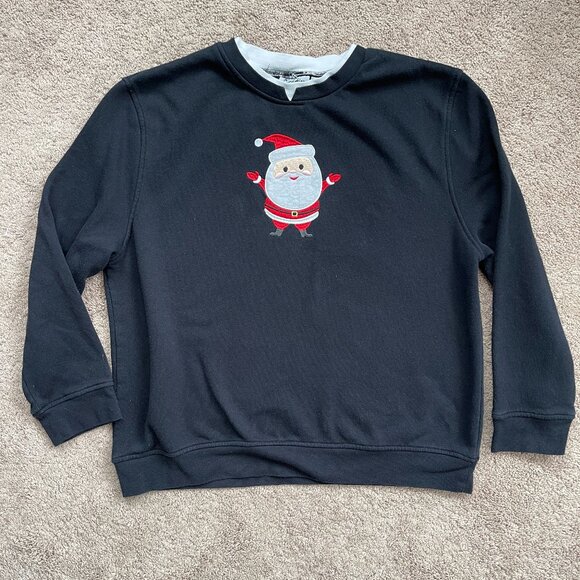 Vintage 90s Embroidered Santa Layered Crewneck Black Sweatshirt Womens Size XL - Picture 2 of 6
